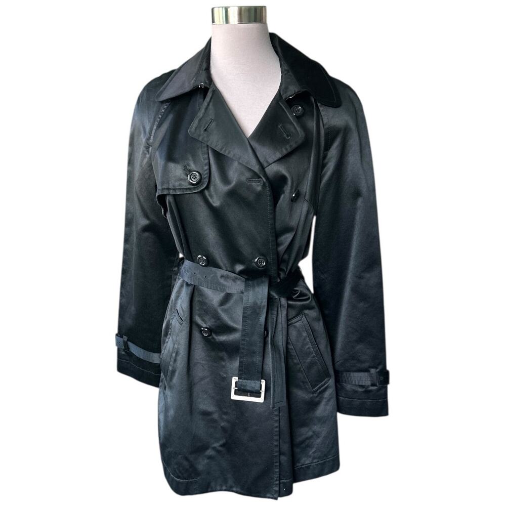 EUC The Limited Y2K Black Satin Trench Coat Size Medium